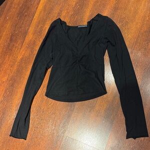 Brandy Melville Black Long-Sleeve V-Neck Twist Front Top
